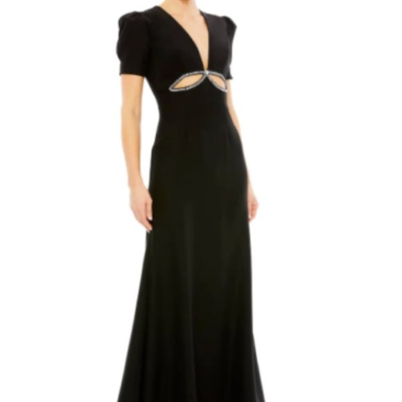 MAC DUGGAL CUTOUT EMBELLISHED COLUMN BLACK GOWN sz 8 - Picture 1 of 6